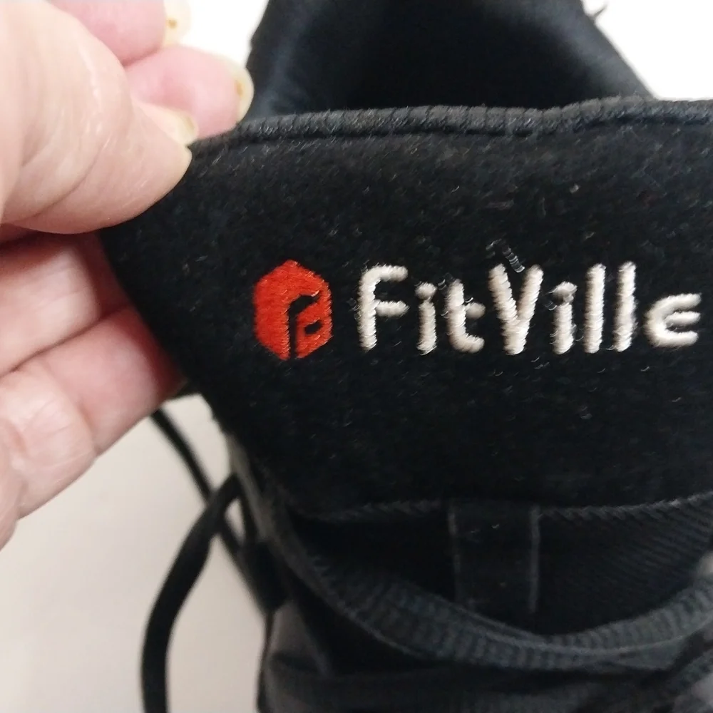 FitVille Men's Black Athletic Leather Shoes Size 8.5